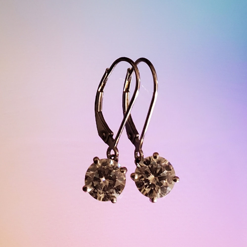 2CT Moissanite 18K White Gold Leverback Earrings - Picture 5 of 5
